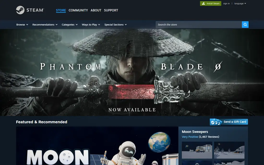 Steam homepage