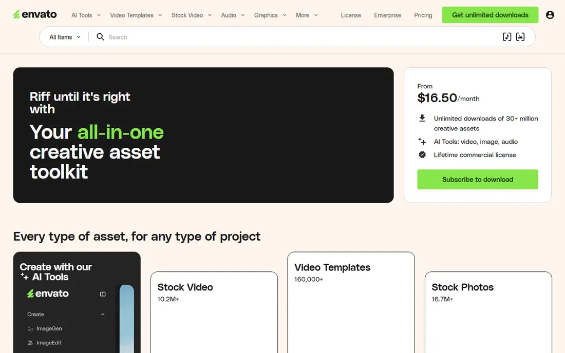 Envato Elements homepage