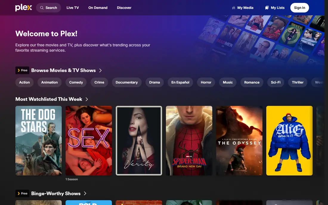 Plex homepage