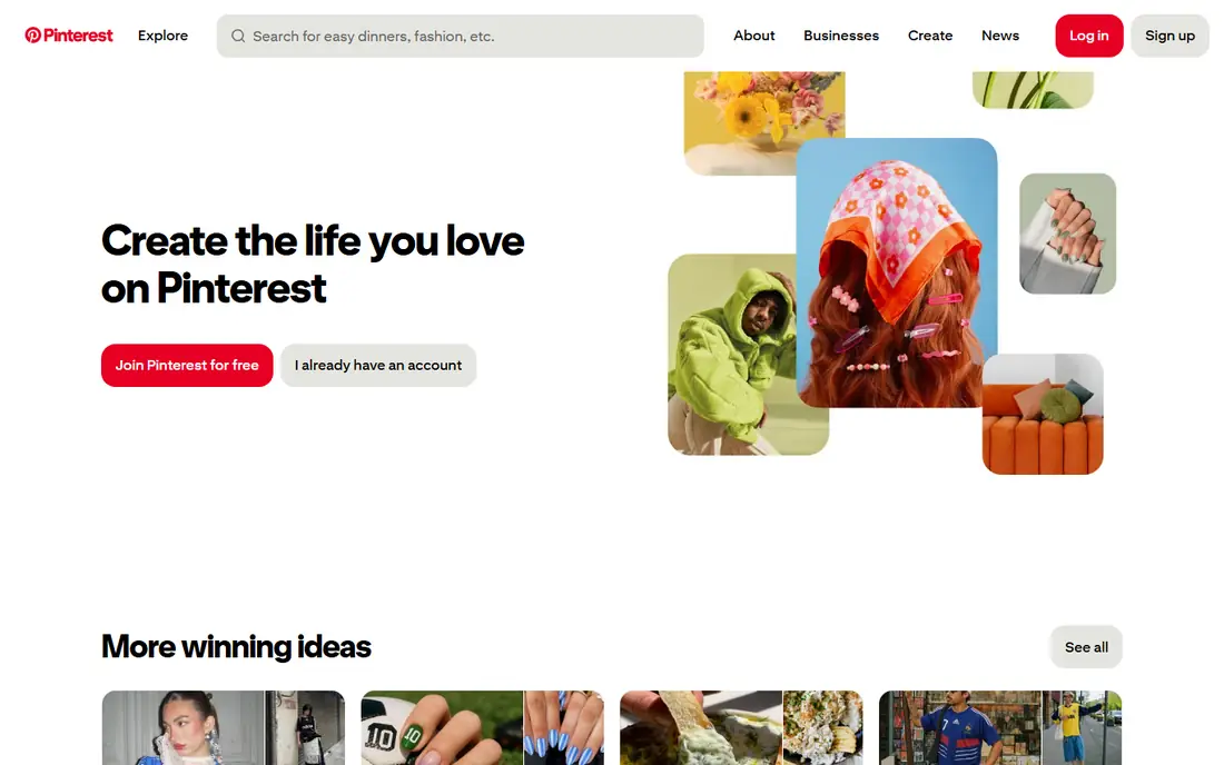 Pinterest homepage