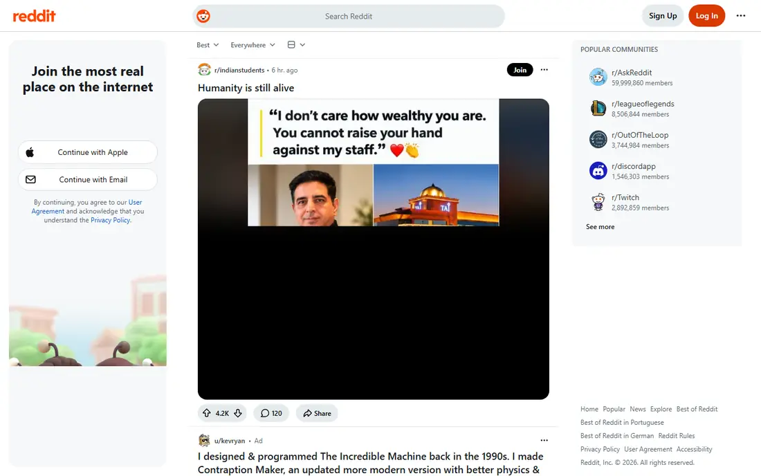 Reddit homepage