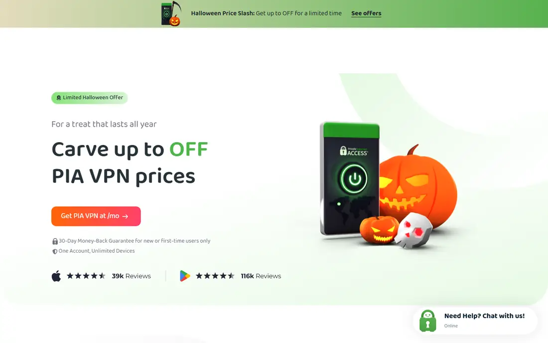 Private Internet Access homepage