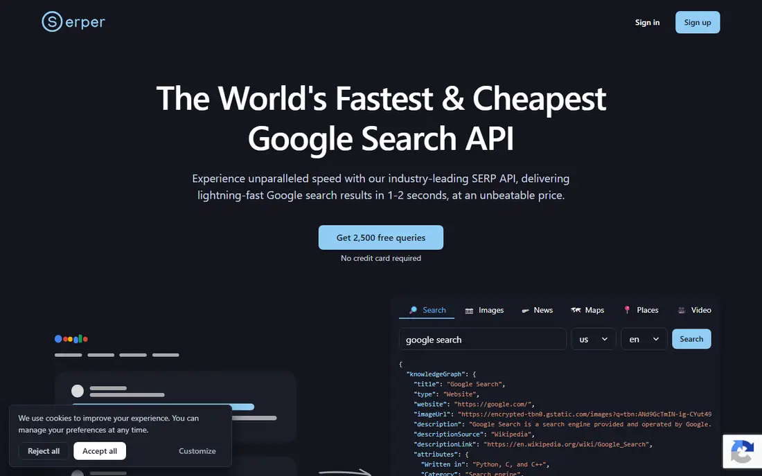 Serper homepage