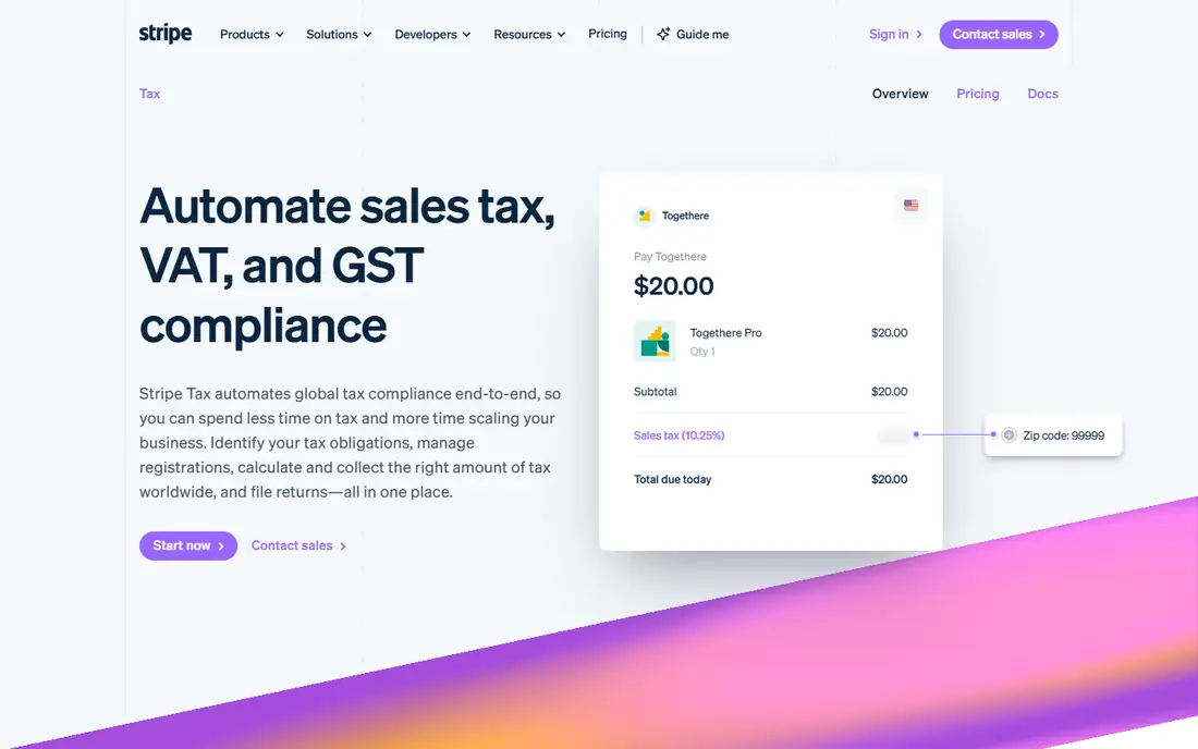 Stripe Tax homepage