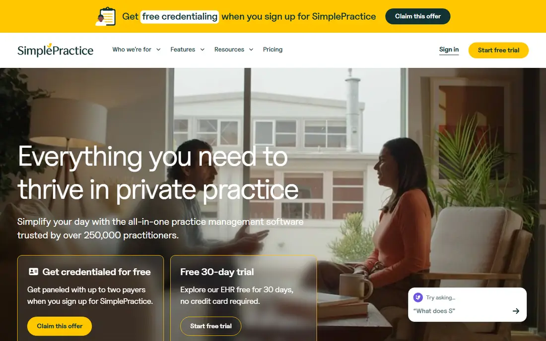 SimplePractice homepage