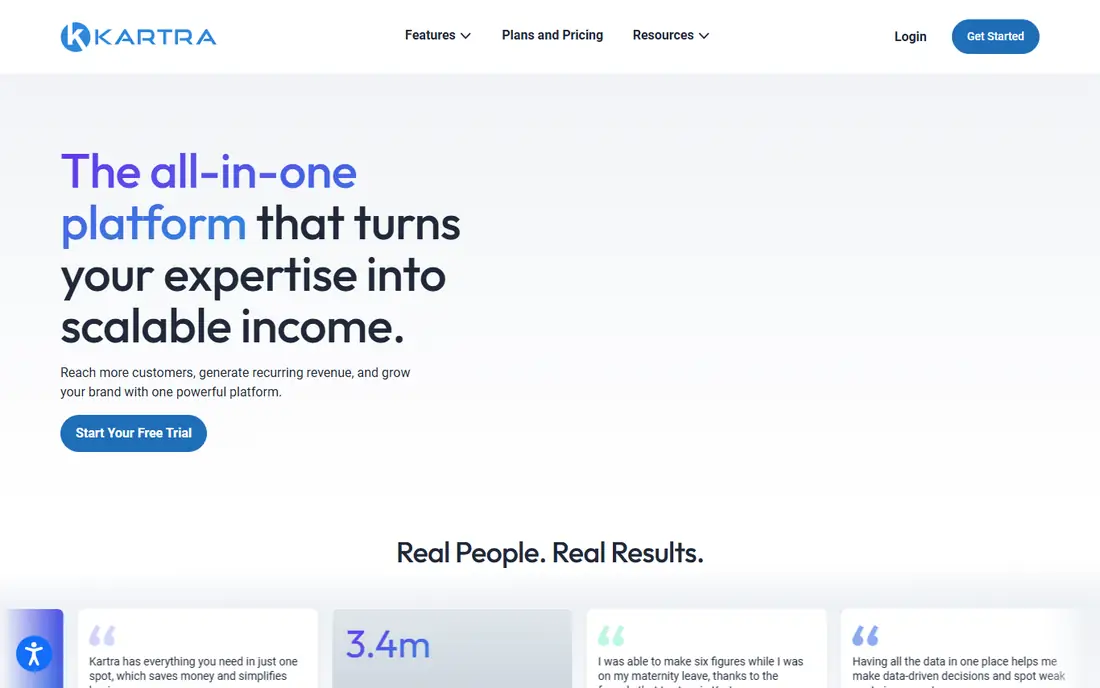 Kartra homepage