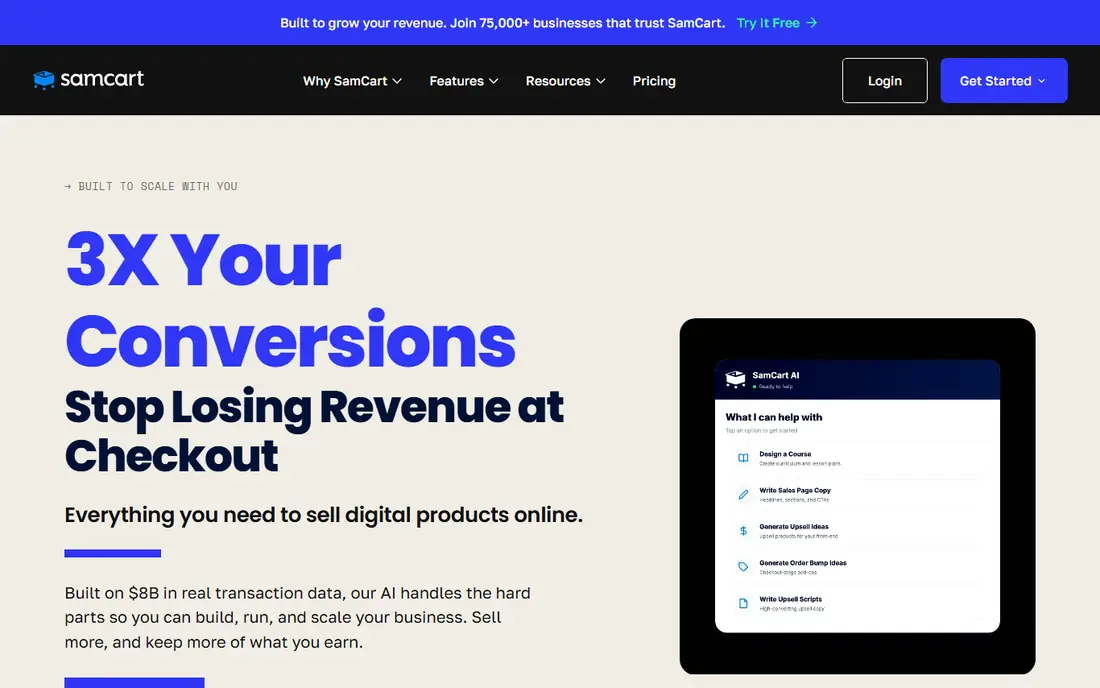 SamCart homepage
