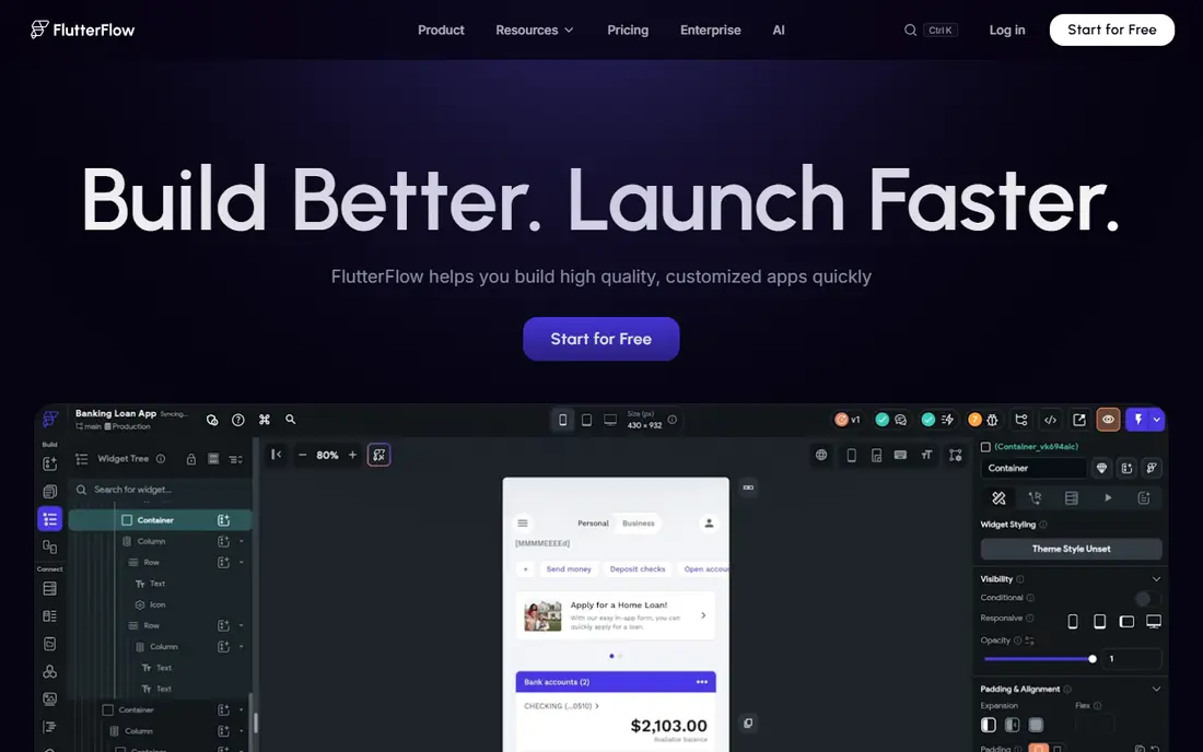 FlutterFlow homepage