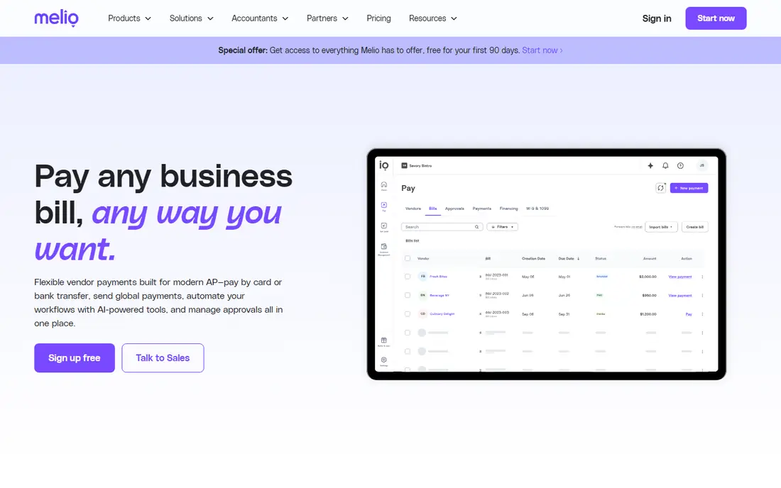 Melio homepage