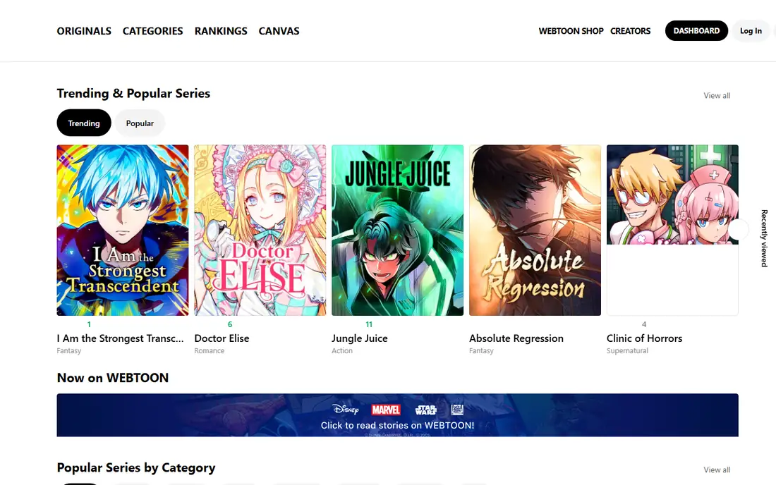 WEBTOON homepage