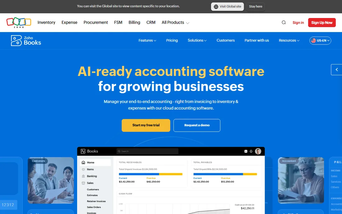 Zoho Books homepage