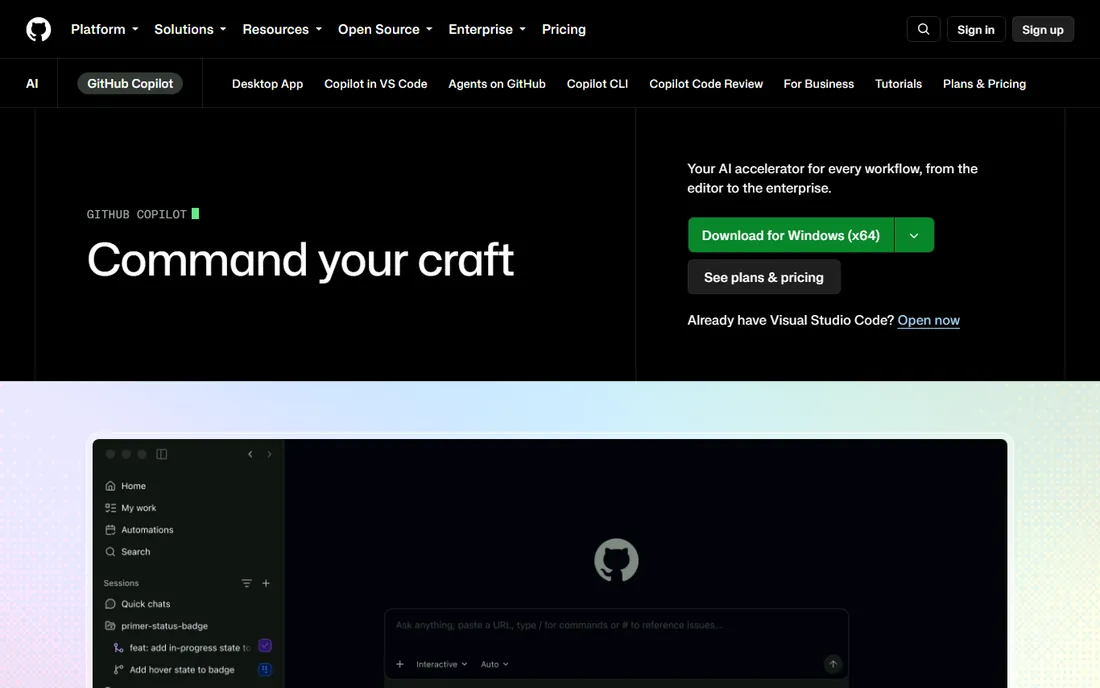 GitHub Copilot homepage