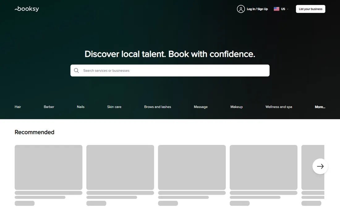 Booksy homepage