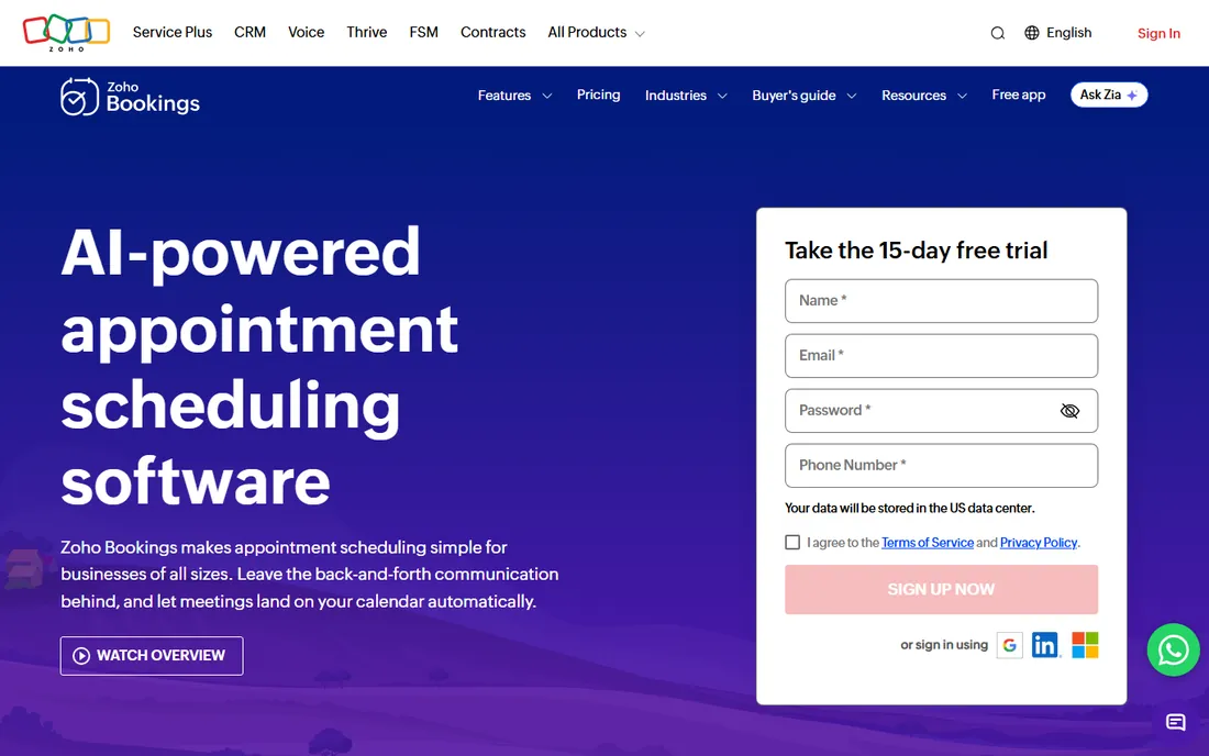 Zoho Bookings homepage