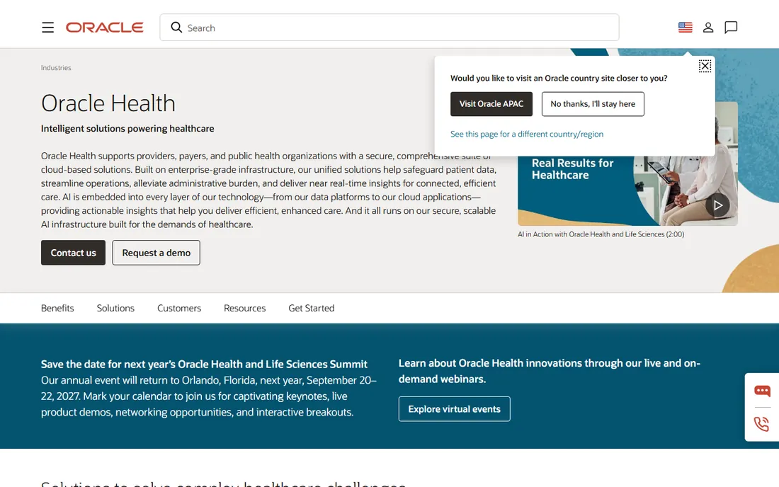 Oracle Health homepage