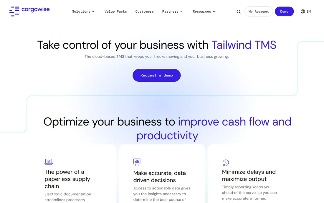 Tailwind TMS by CargoWise homepage