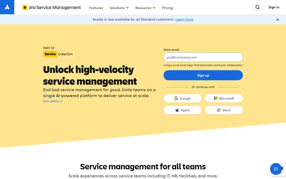 Jira Service Management homepage