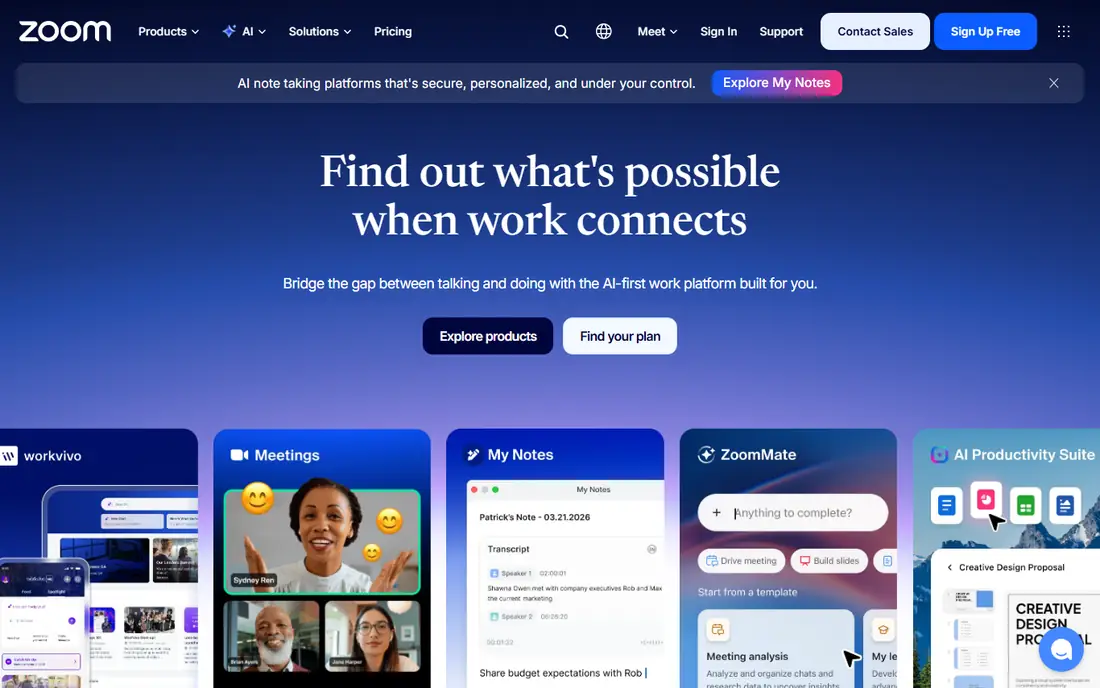 Zoom Workplace homepage