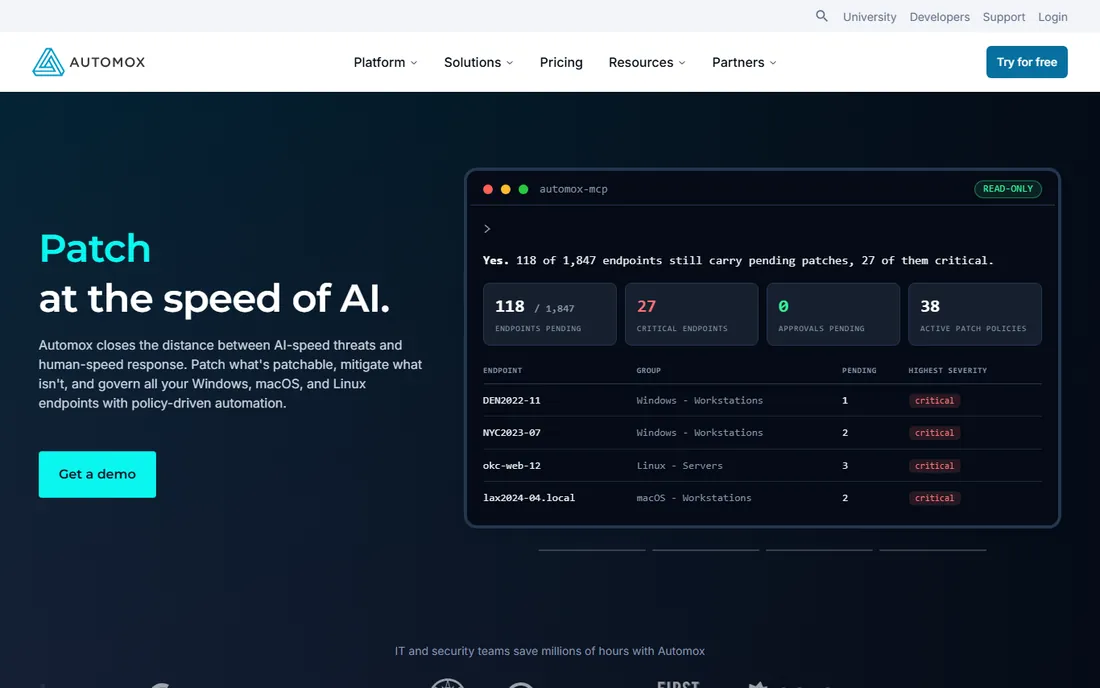 Automox homepage