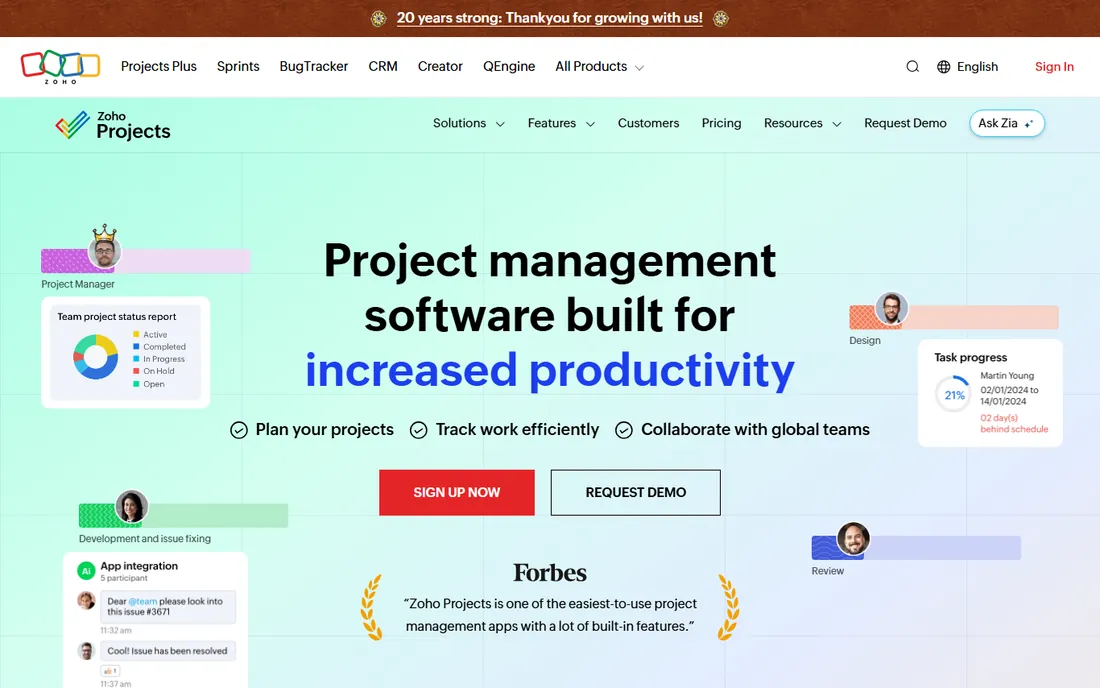 Zoho Projects homepage