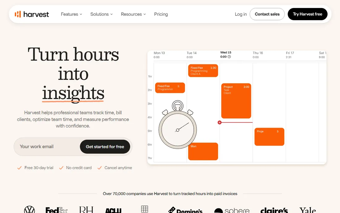 Harvest homepage