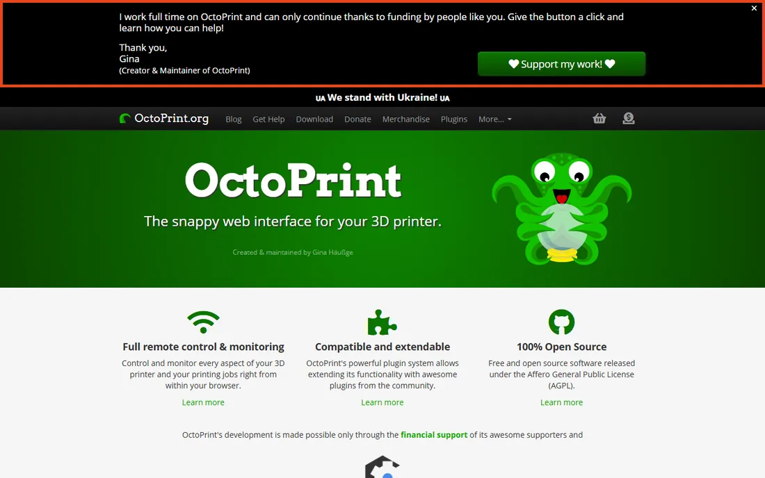 OctoPrint homepage