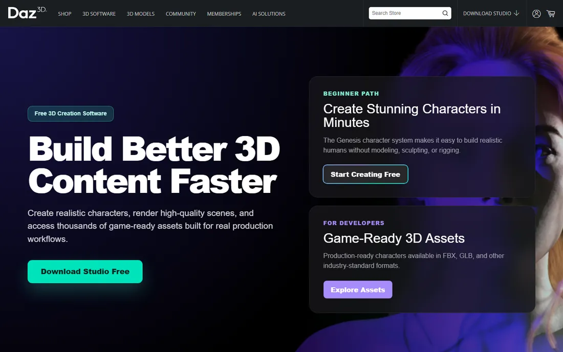 Daz 3D homepage