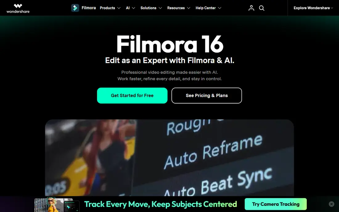 Wondershare Filmora homepage