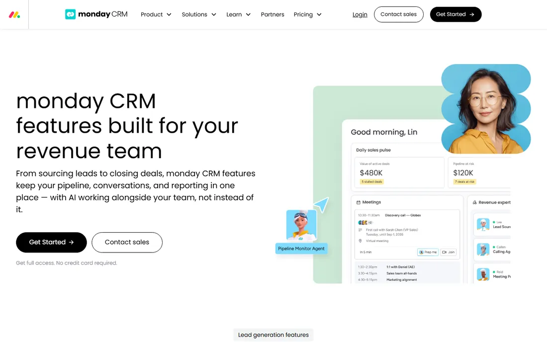 monday sales CRM homepage