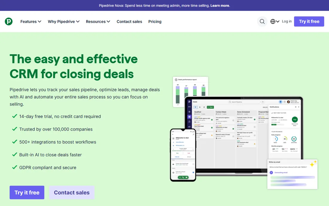 Pipedrive homepage