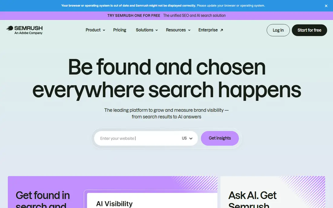 Semrush AI Visibility Toolkit homepage