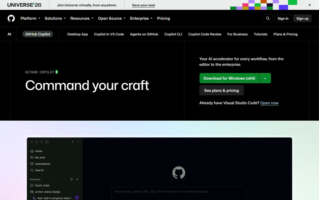 GitHub Copilot homepage