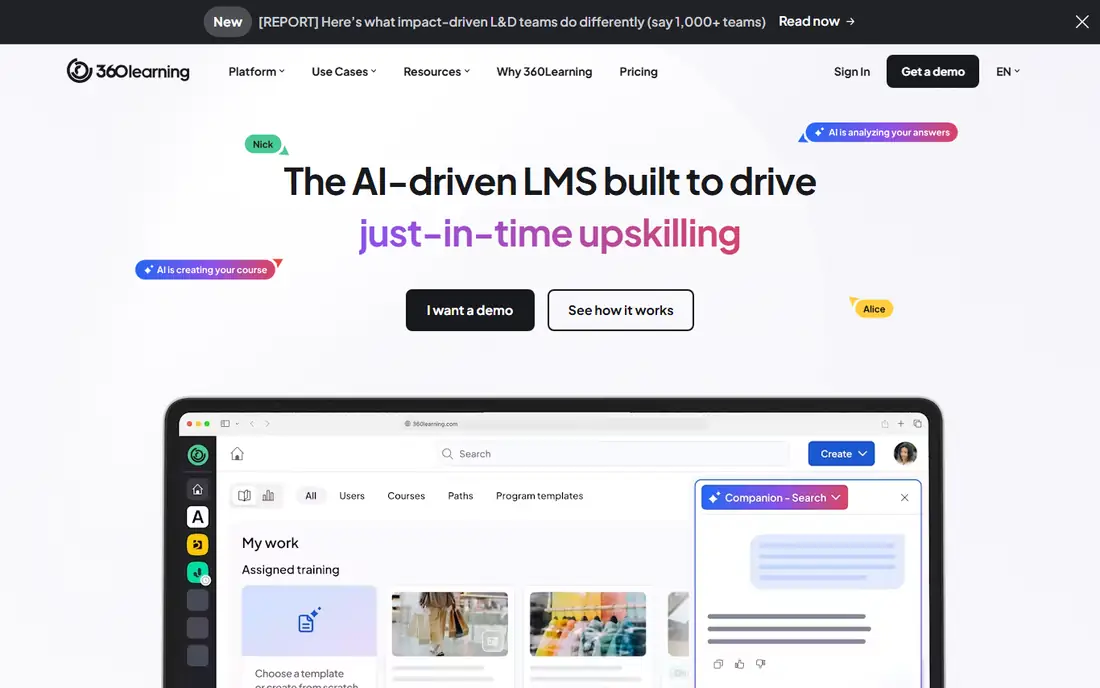360Learning homepage
