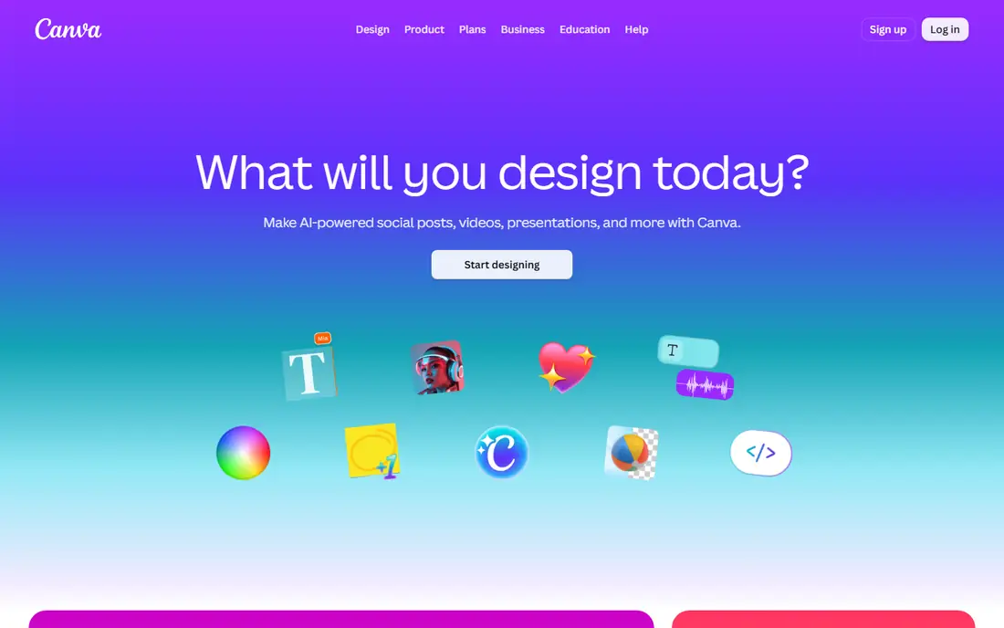 Canva homepage