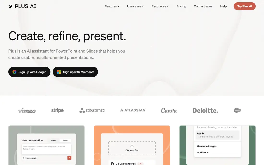 Plus AI homepage