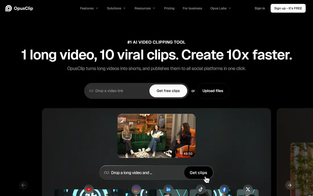 OpusClip homepage