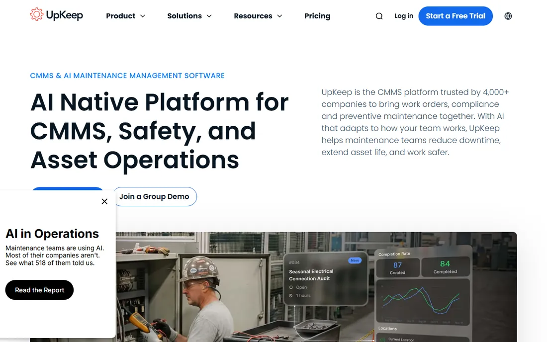 UpKeep homepage