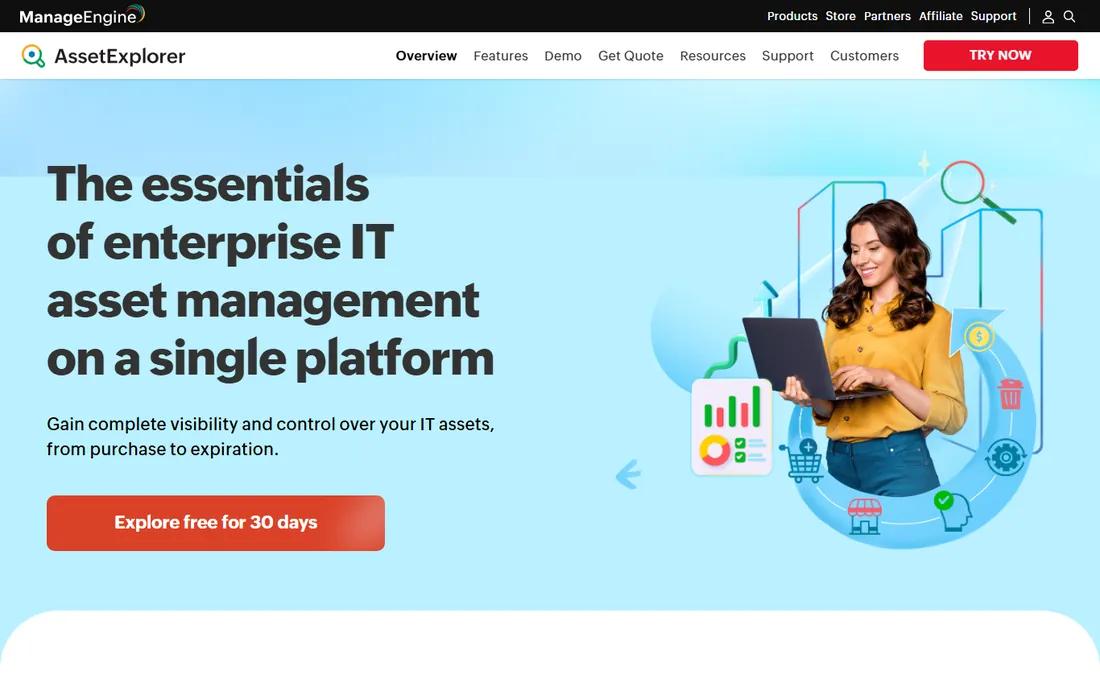 ManageEngine AssetExplorer homepage