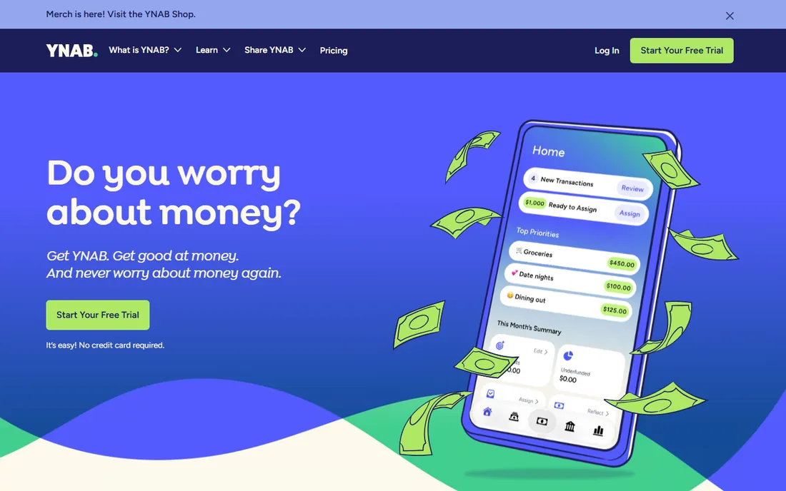 YNAB homepage