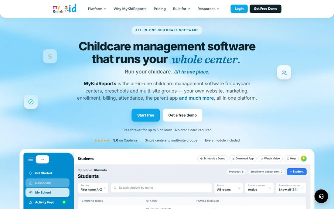 MyKidReports homepage