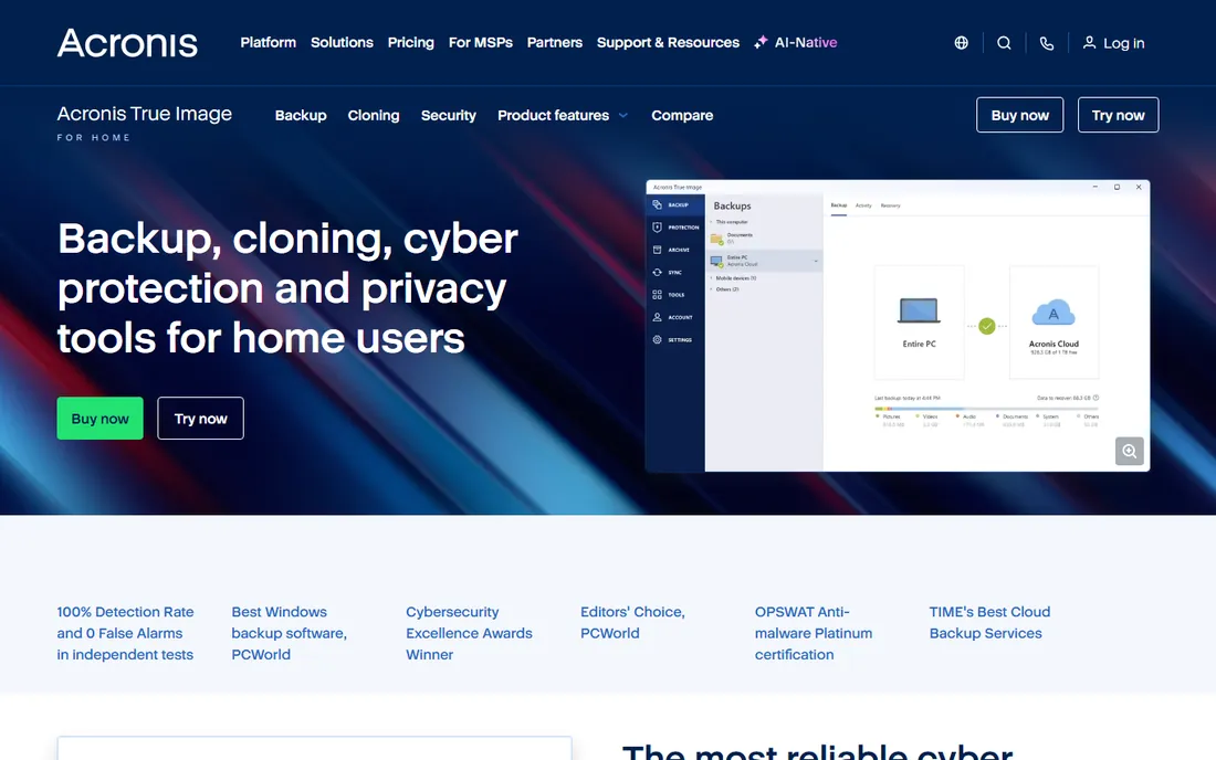 Acronis True Image homepage