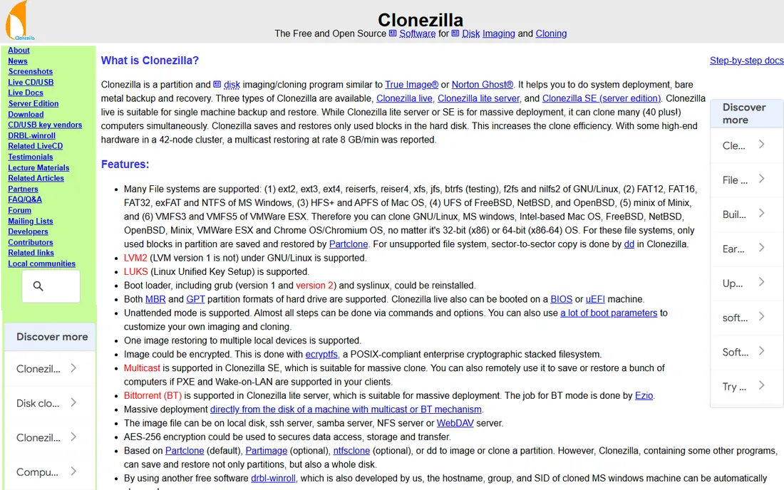 Clonezilla homepage