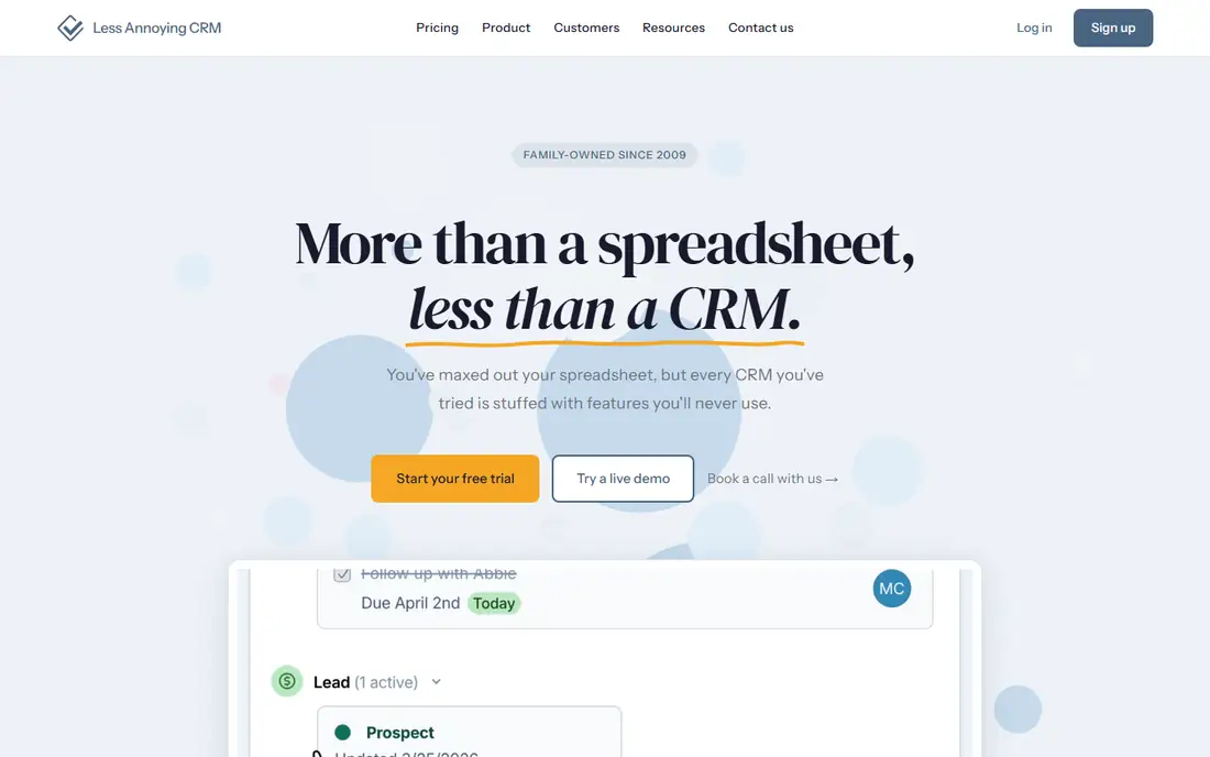 Less Annoying CRM homepage
