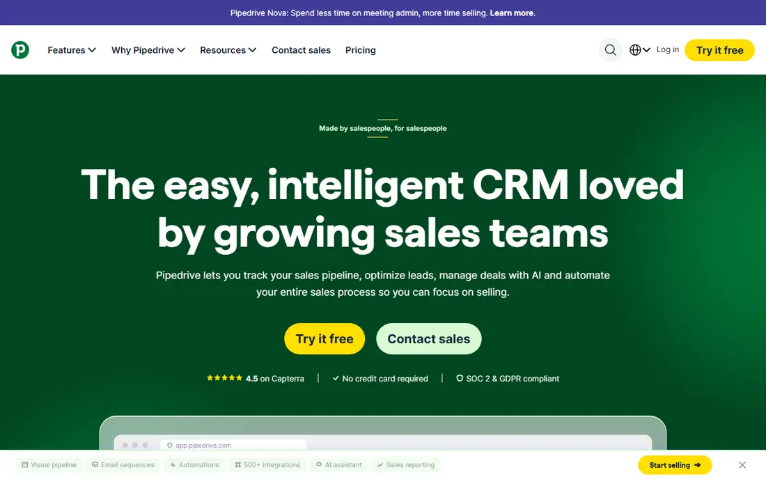 Pipedrive homepage