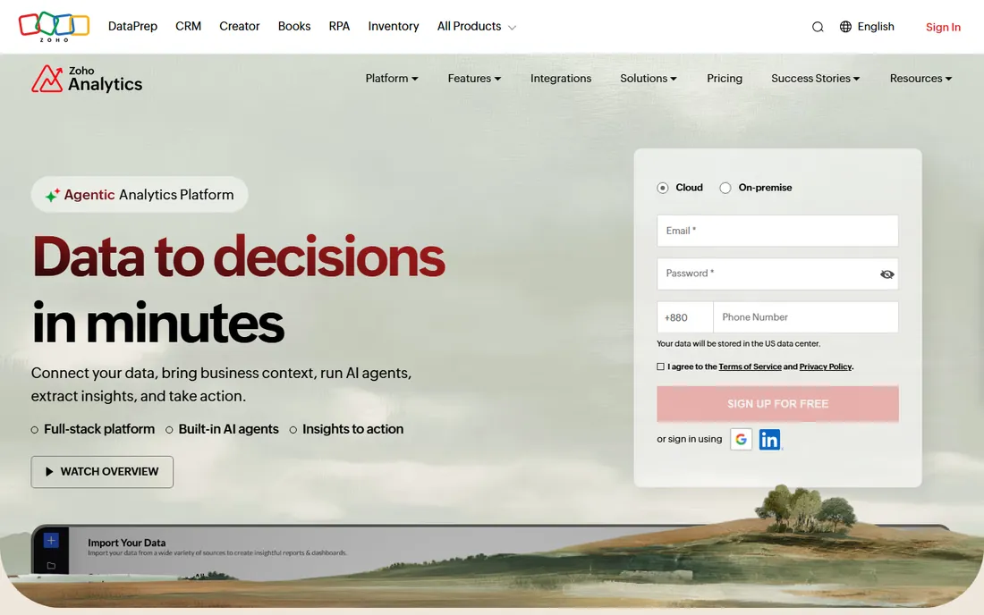 Zoho Analytics homepage