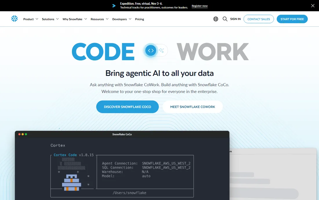 Snowflake homepage