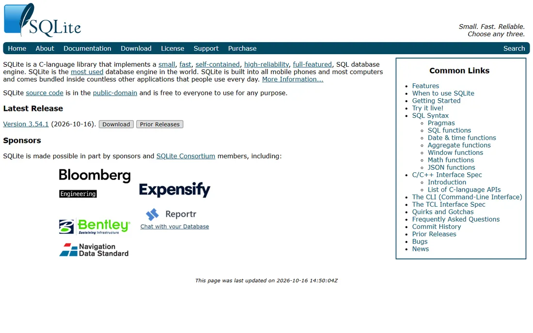 SQLite homepage