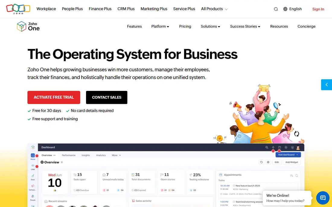 Zoho One homepage