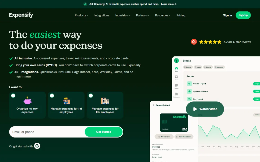 Expensify homepage