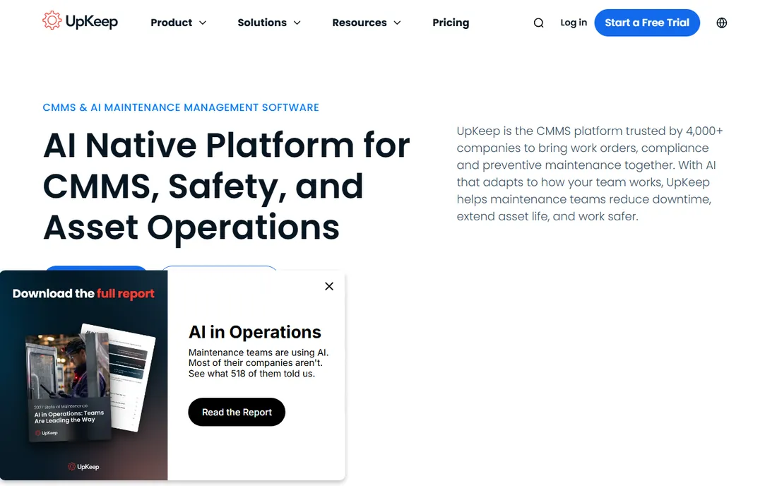 UpKeep homepage